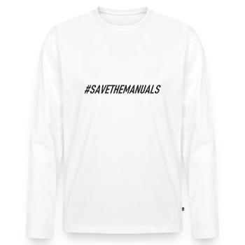 #savethemanuals - Gearbox - Manual - Men's Premium Organic Long Sleeve Shirt - white - Front - Nico (187cm)