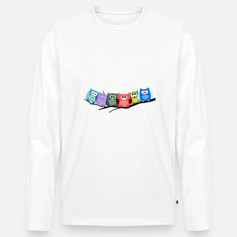 Cooles buntes Eulen Motiv - Männer Premium Bio Langarmshirt - Weiß