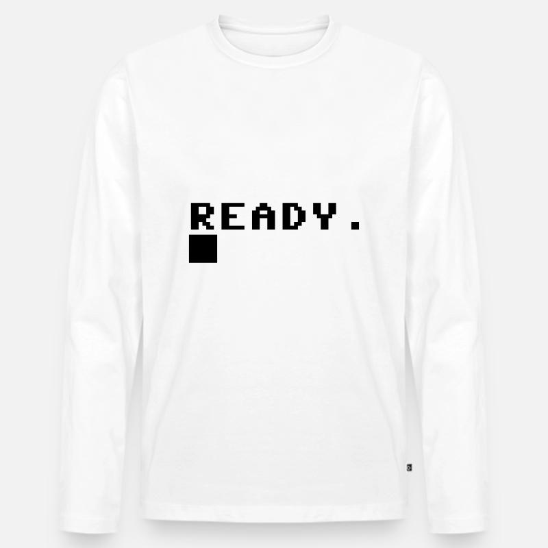 C64 Ready Nerd Computer Retro Geschenk Idee - Männer Premium Bio Langarmshirt - Weiß