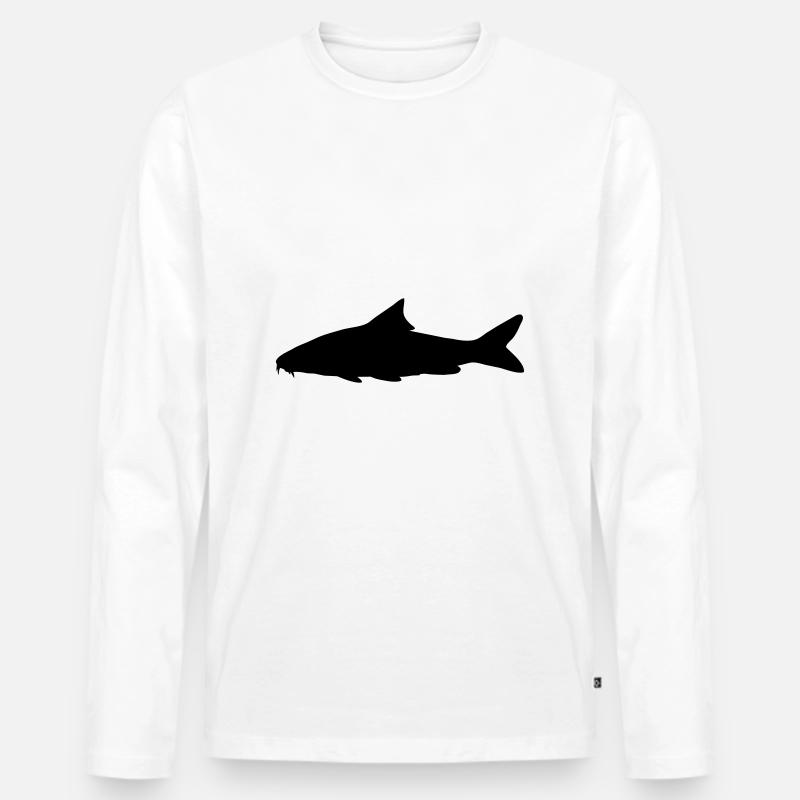 Fisch-Silhouette Barbe - Männer Premium Bio Langarmshirt - Weiß