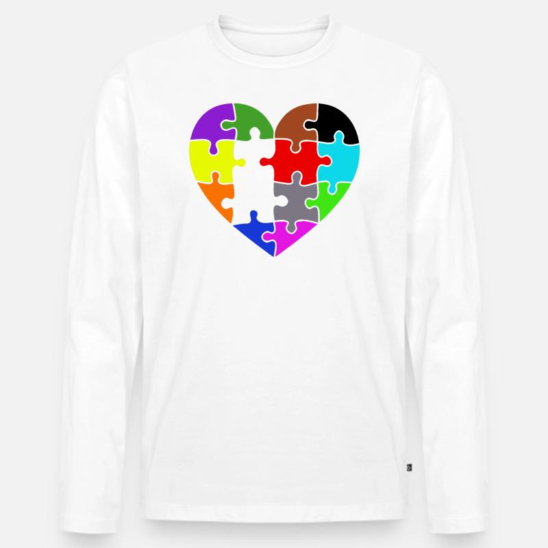 Herzpuzzel - Männer Premium Bio Langarmshirt - Weiß