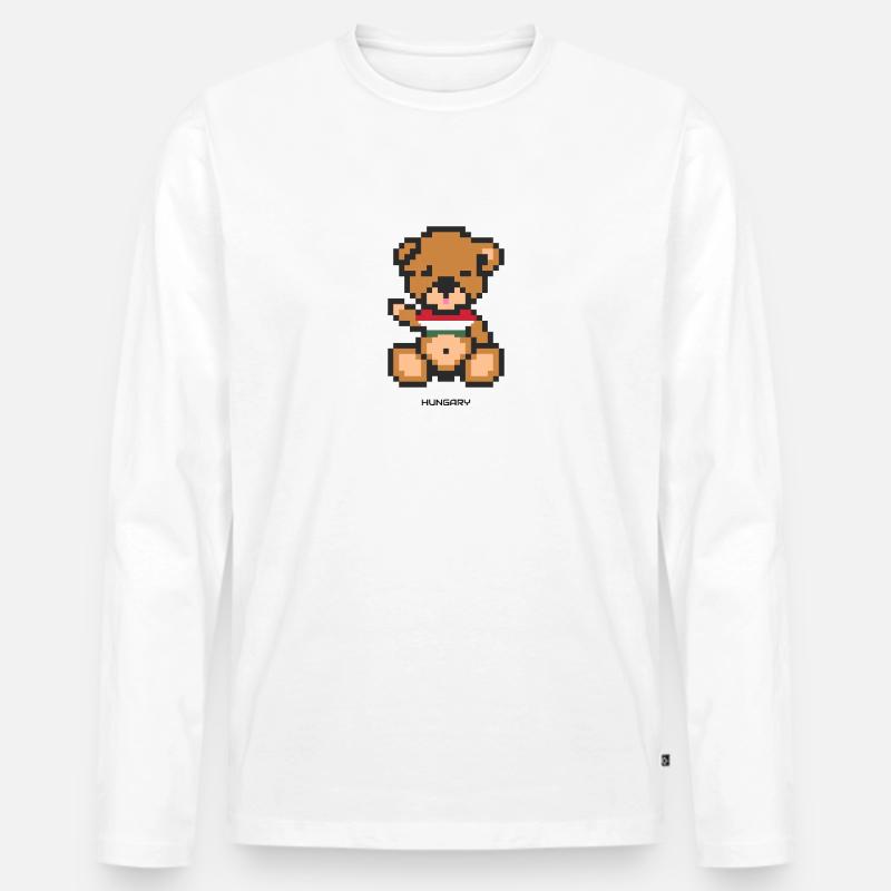 Pixel Bär Ungarn - Männer Premium Bio Langarmshirt - Weiß