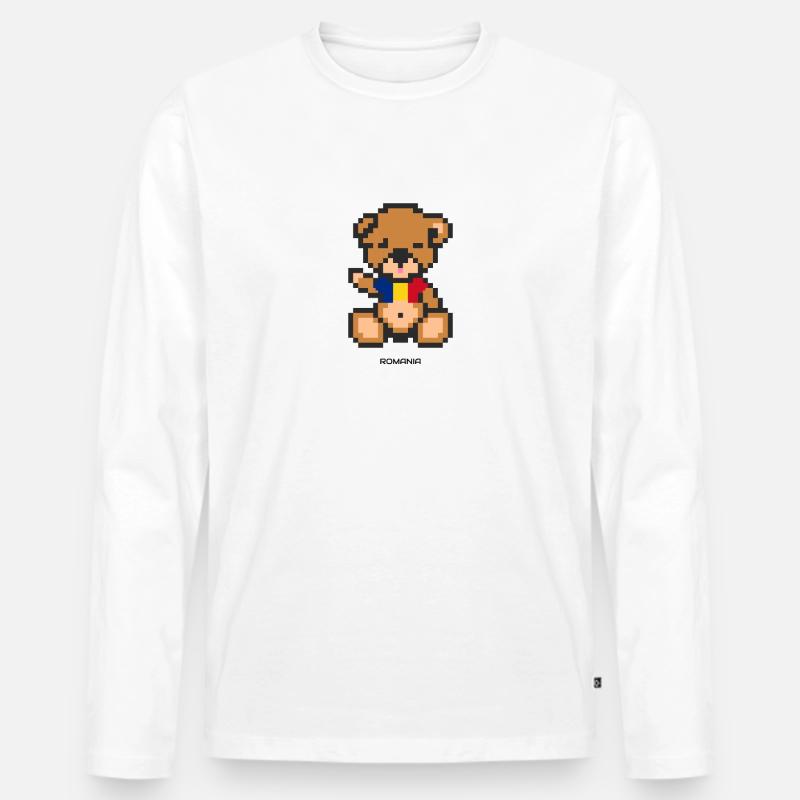 Pixel Bär Rumänien - Männer Premium Bio Langarmshirt - Weiß