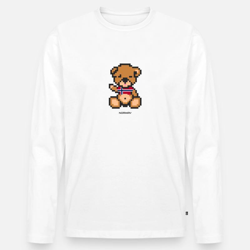 Pixel Bär Norwegen - Männer Premium Bio Langarmshirt - Weiß
