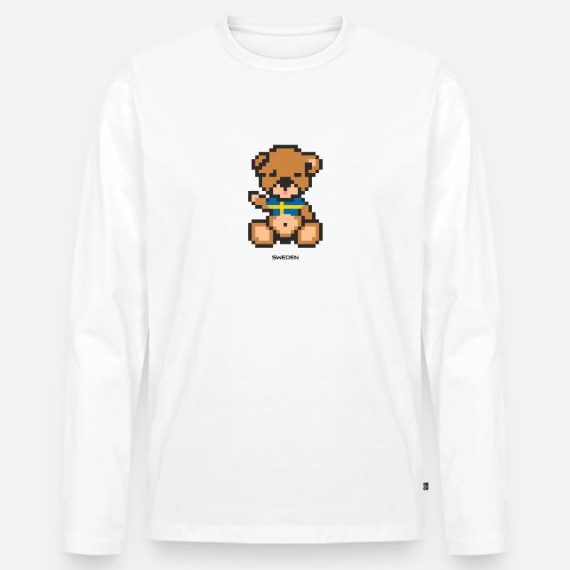 Pixel Bär Schweden - Männer Premium Bio Langarmshirt - Weiß