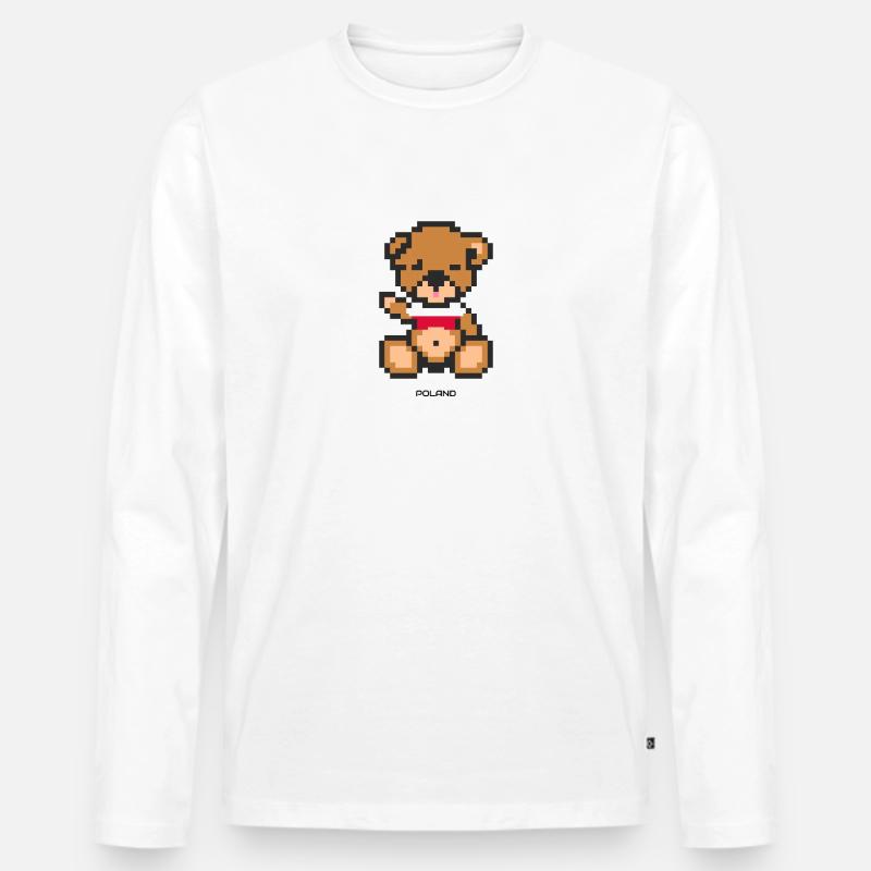 Pixel Bär Polen - Männer Premium Bio Langarmshirt - Weiß