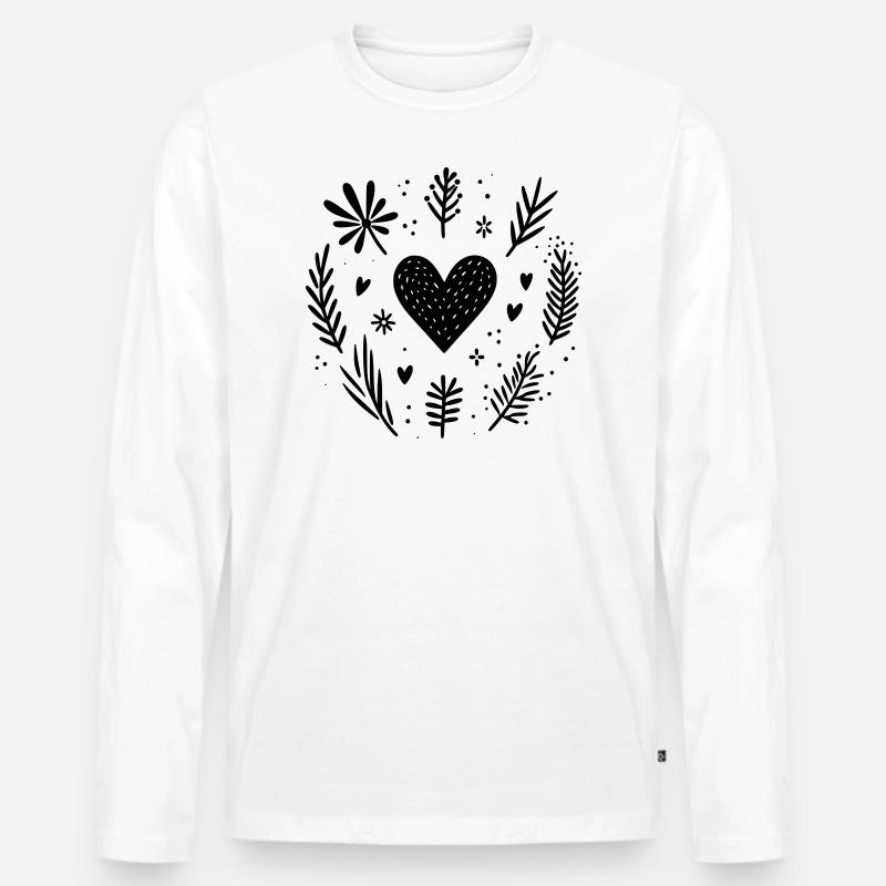 Herz mit Zweigen - Männer Premium Bio Langarmshirt - Weiß