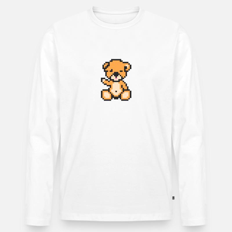 Pixel Bär Neon Orange - Männer Premium Bio Langarmshirt - Weiß