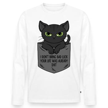 Black Cat Breast Pocket I Bring No Bad Luck - Men's Premium Organic Long Sleeve Shirt - white - Front - Nico (187cm)