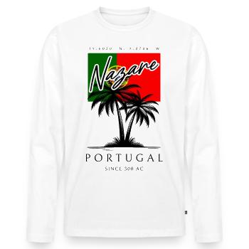 Nazare Palmen Portugal Flagge Reise Souvenir - Männer Premium Bio Langarmshirt - Weiß - Vorne - Nico (187cm)