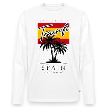 Teneriffa Palmen Flagge Reise Souvenir - Männer Premium Bio Langarmshirt - Weiß - Vorne - Nico (187cm)