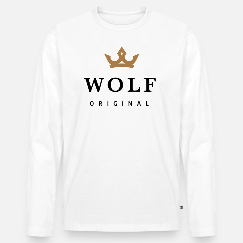 Wolf - Männer Premium Bio Langarmshirt - Weiß