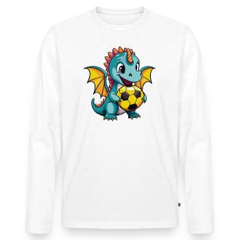 01 Baby Drache mit Fußball lustig Kinderbild - Männer Premium Bio Langarmshirt - Weiß - Vorne - Nico (187cm)