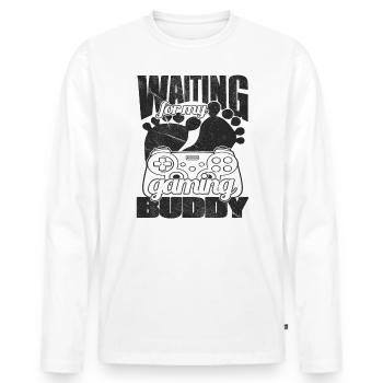 En attendant mon copain de jeu - Expectant Father - - T-shirt manches longues Premium bio Homme - blanc - Devant - Nico (187cm)