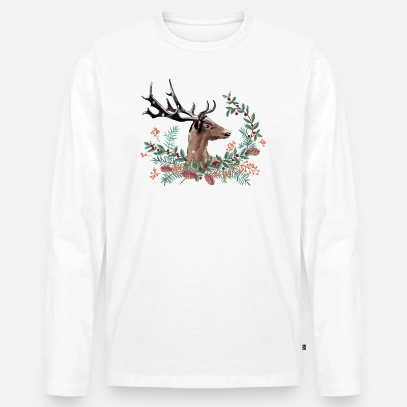 Festliche Hirsche - Männer Premium Bio Langarmshirt - Weiß