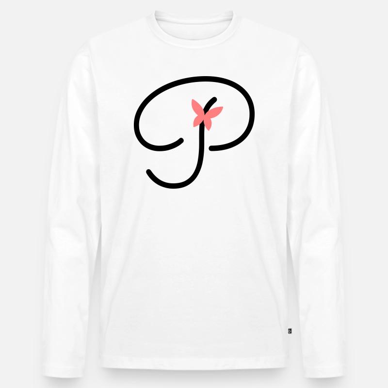 Buchstabe P Schmetterlingsbuchstabe - Männer Premium Bio Langarmshirt - Weiß