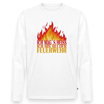 Ich mag`s heiss, ich bin bei der Feuerwehr - Männer Premium Bio Langarmshirt - Weiß - Vorne - Nico (187cm)