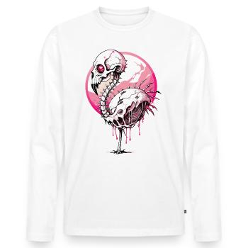 Flamant rose crâne // Totenkopf Flamingo FS0069 - T-shirt manches longues Premium bio Homme - blanc - Devant - Nico (187cm)