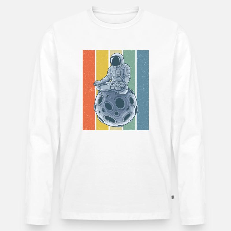 Meditating Astronaut Retro Style - Männer Premium Bio Langarmshirt - Weiß