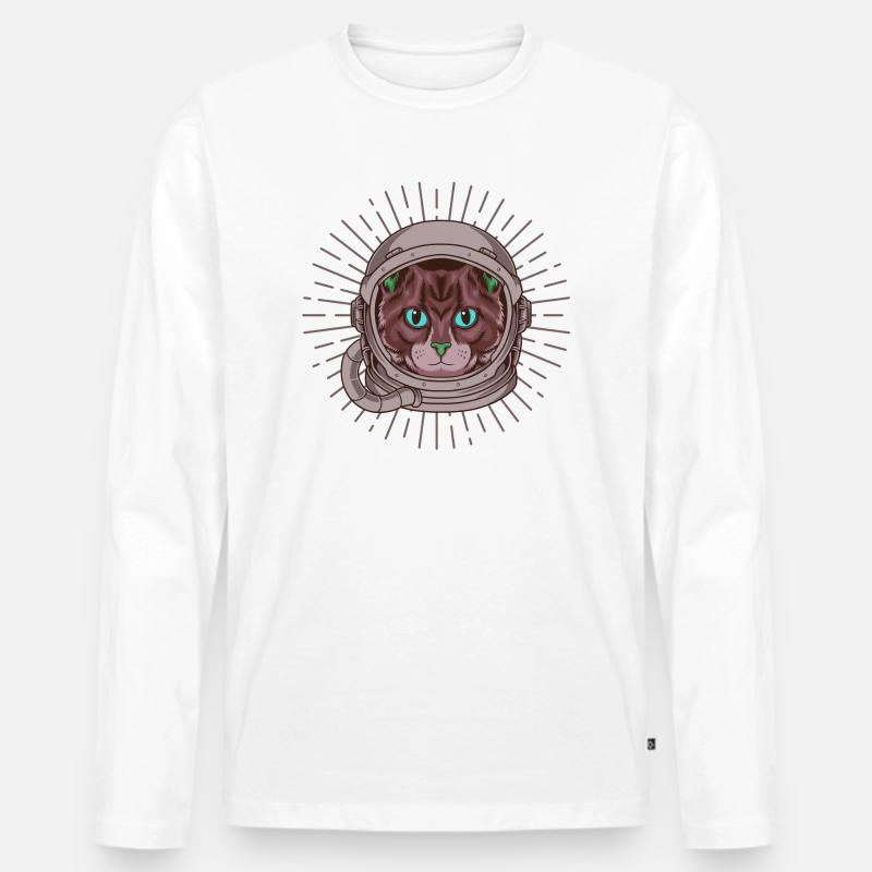 Katze Astronaut - Männer Premium Bio Langarmshirt - Weiß