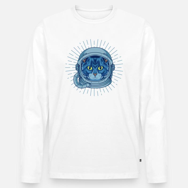 Cat Space Scifi - Männer Premium Bio Langarmshirt - Weiß