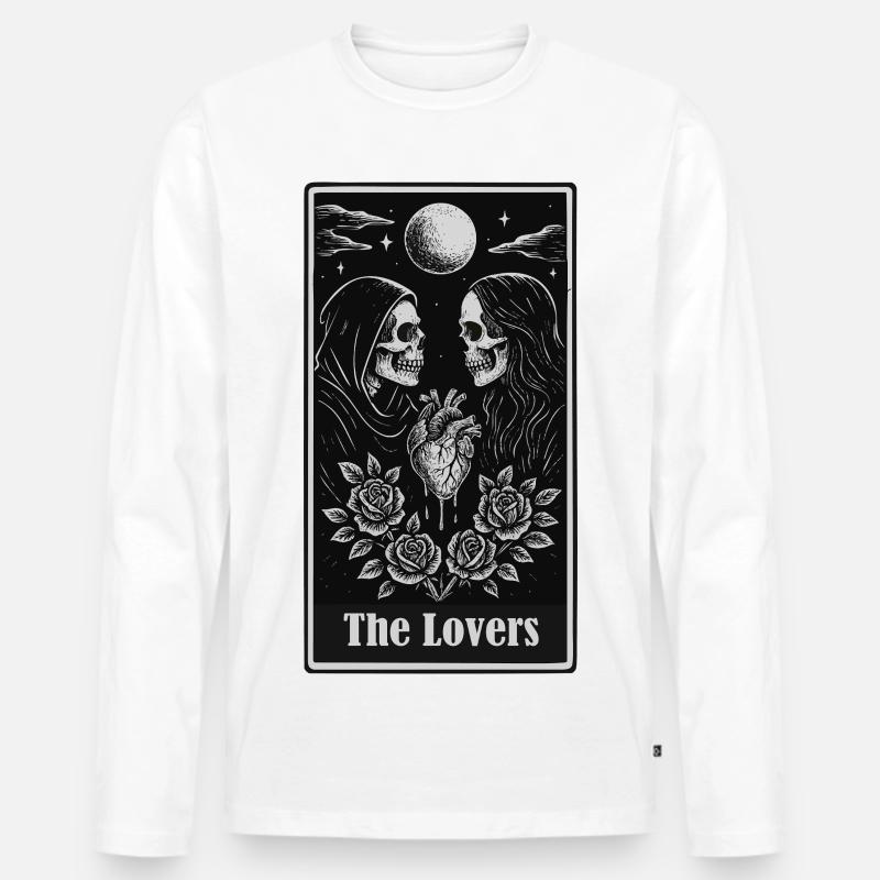 Skeleton Lovers Gothic Tarot Heart Design - Männer Premium Bio Langarmshirt - Weiß