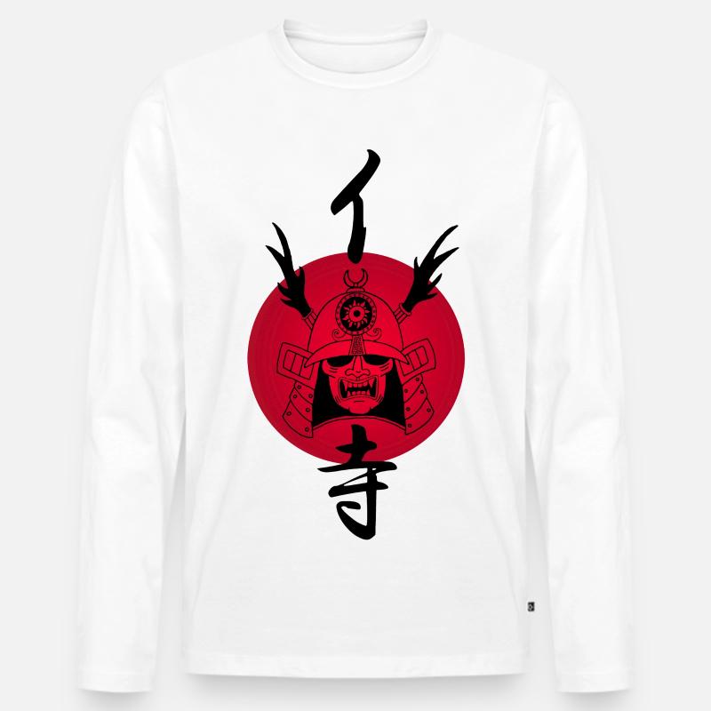Schwarzer Samurai und Rote Sonne - Männer Premium Bio Langarmshirt - Weiß