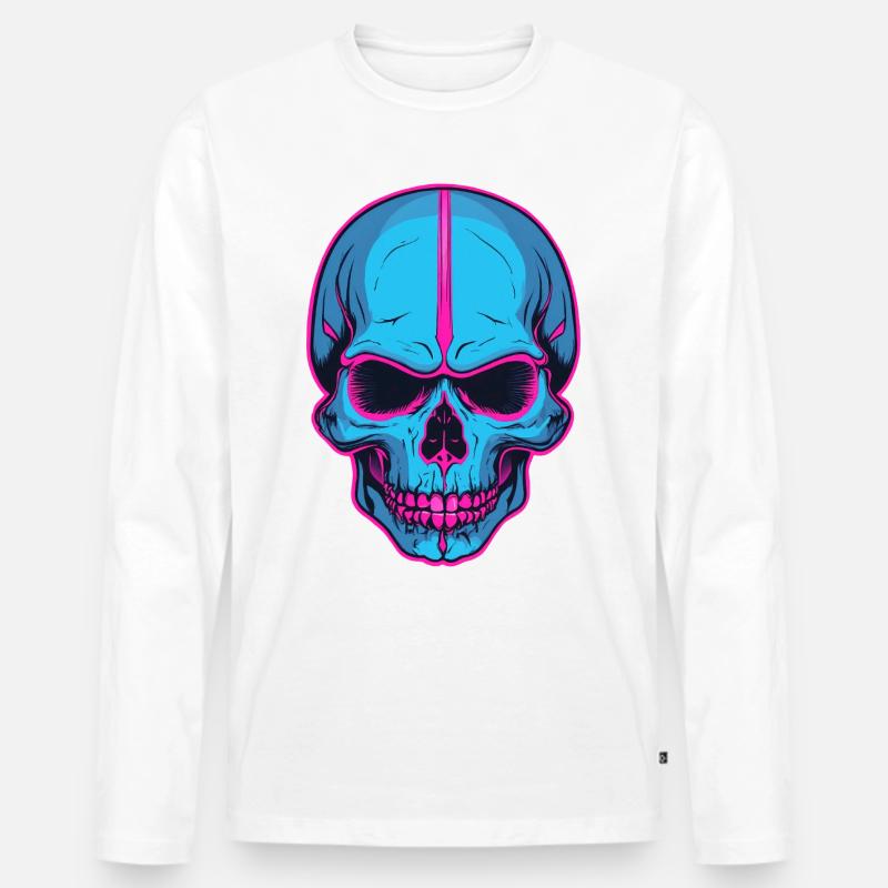 Neon Skull Blaue Schädelflair - Männer Premium Bio Langarmshirt - Weiß