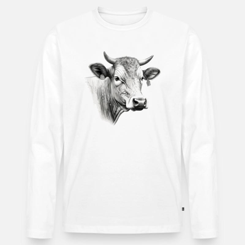 Die Kuh in Bleistift 2 - Männer Premium Bio Langarmshirt - Weiß