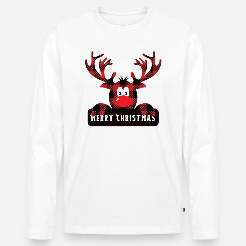 Rudolph kariert - Männer Premium Bio Langarmshirt - Weiß