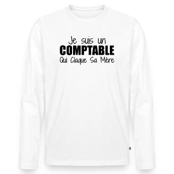 Je suis un comptable qui claque sa mère - T-shirt manches longues Premium bio Homme - blanc - Devant - Nico (187cm)
