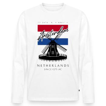 Souvenir de voyage des moulins à vent d’Amsterdam aux Pays-Bas - T-shirt manches longues Premium bio Homme - blanc - Devant - Nico (187cm)