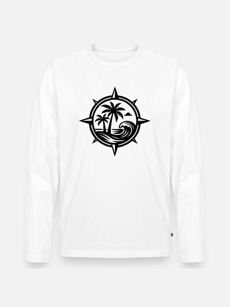 Compass Palm Trees Ocean - Men's Premium Organic Long Sleeve Shirt - white