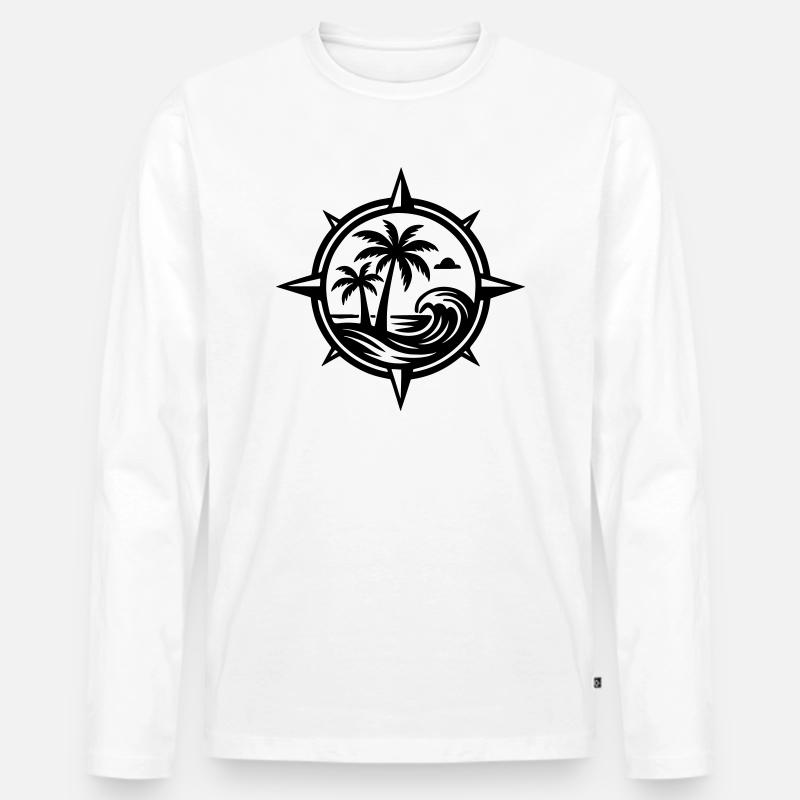 Kompass Palmen Ozean - Männer Premium Bio Langarmshirt - Weiß