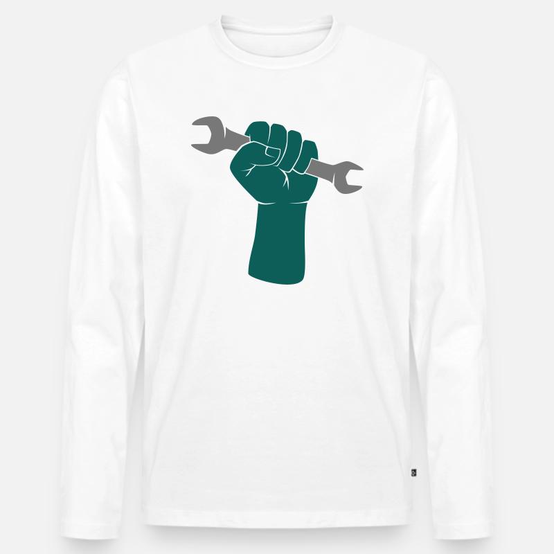 Faust mit Schraubenschlüssel - Männer Premium Bio Langarmshirt - Weiß