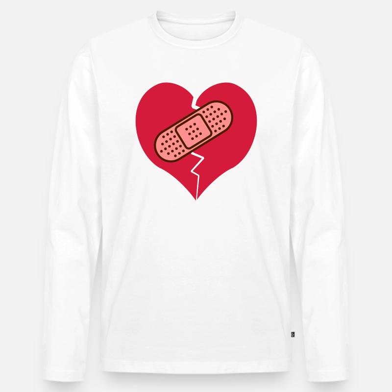 gebrochenes Herz mit Pflaster - Männer Premium Bio Langarmshirt - Weiß