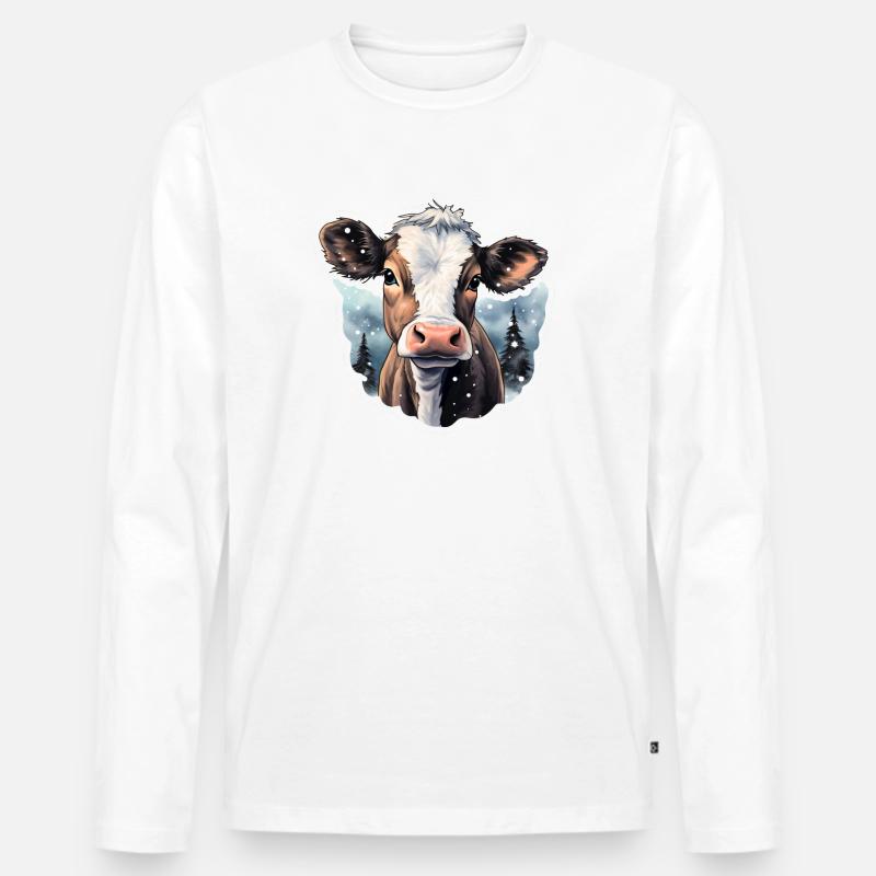 Rind im Schnee - Männer Premium Bio Langarmshirt - Weiß