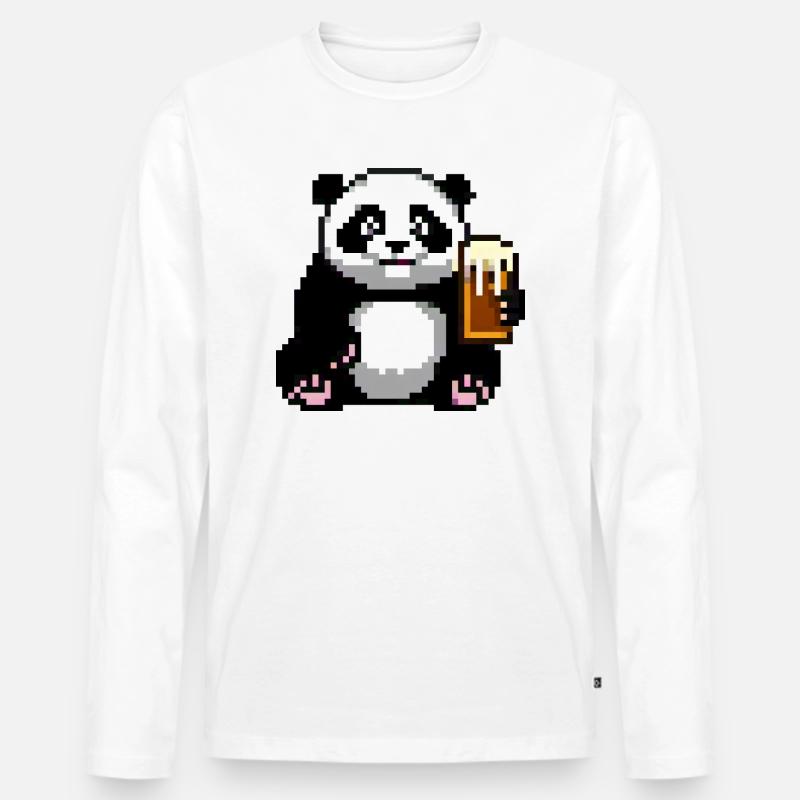 Pixel Panda Pint Zeit - Männer Premium Bio Langarmshirt - Weiß