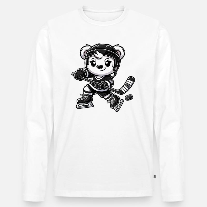 Eisbär Chibi Eishockeyspieler - Männer Premium Bio Langarmshirt - Weiß
