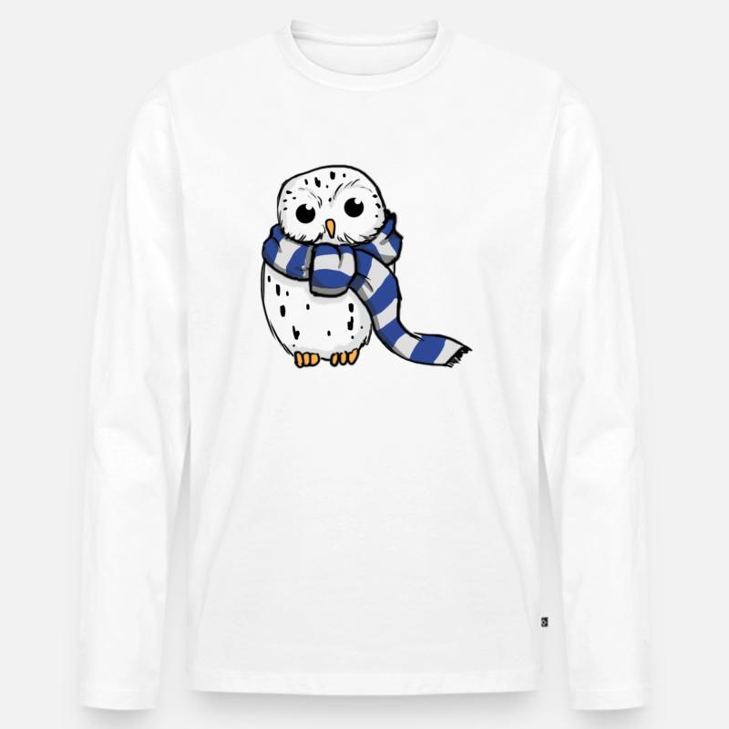 Schneeeule Blau-Weiß - Männer Premium Bio Langarmshirt - Weiß