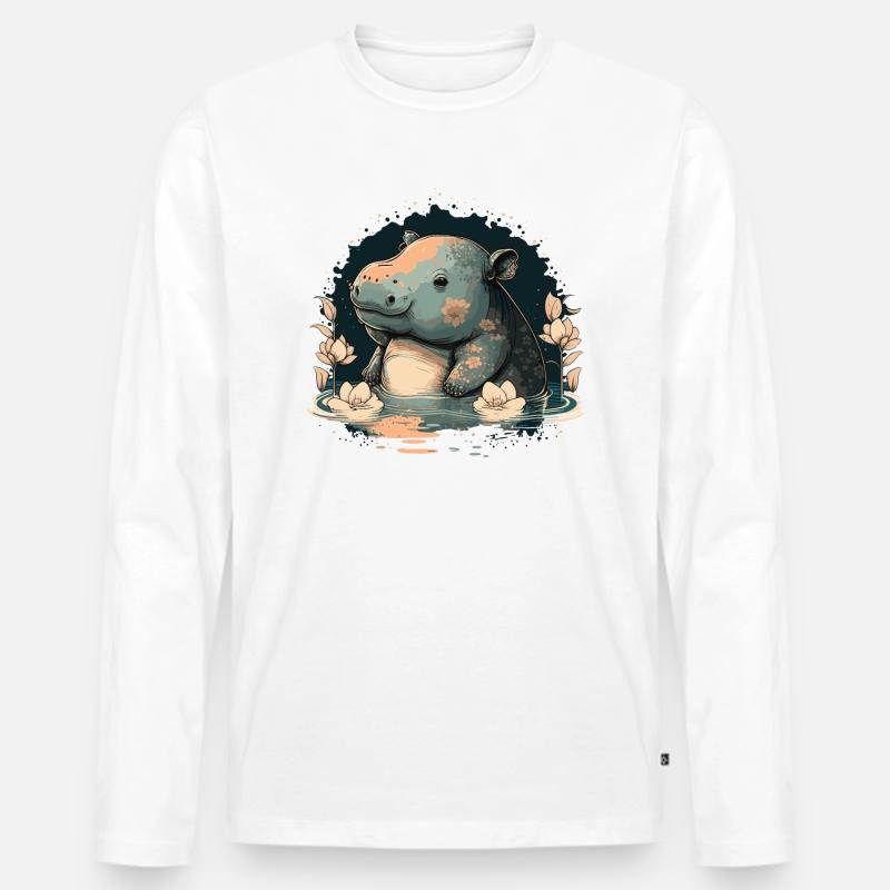 Nilpferd 6 - Männer Premium Bio Langarmshirt - Weiß