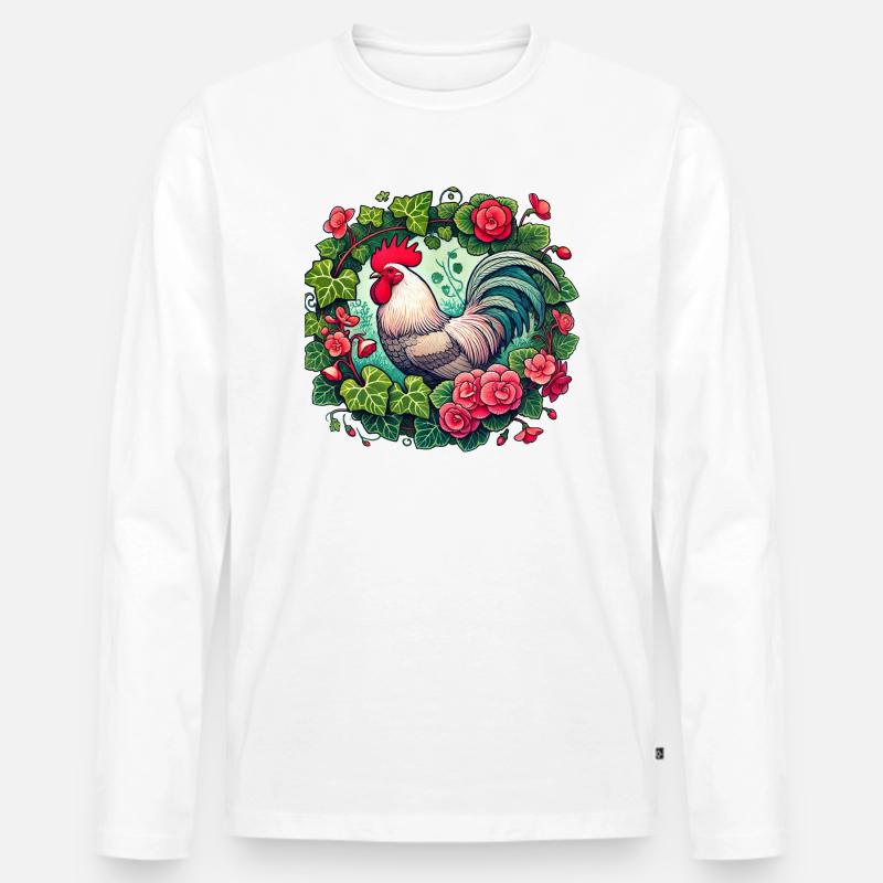 Hahn - Männer Premium Bio Langarmshirt - Weiß
