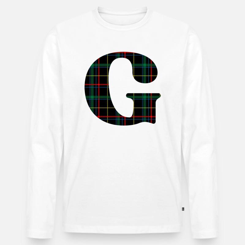 Monogramm g Schottischer Tartan - Männer Premium Bio Langarmshirt - Weiß