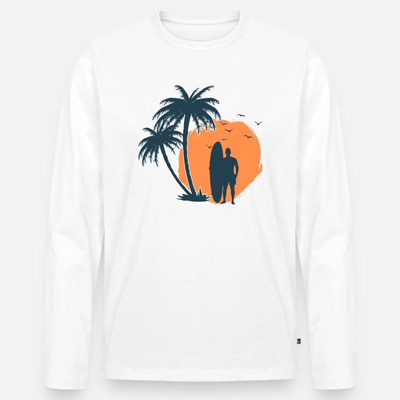 Surfer Palm Strand 1 - Männer Premium Bio Langarmshirt - Weiß
