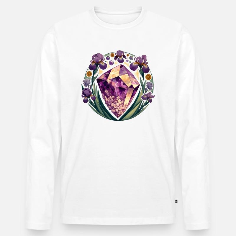 Amethyst-Iris - Männer Premium Bio Langarmshirt - Weiß