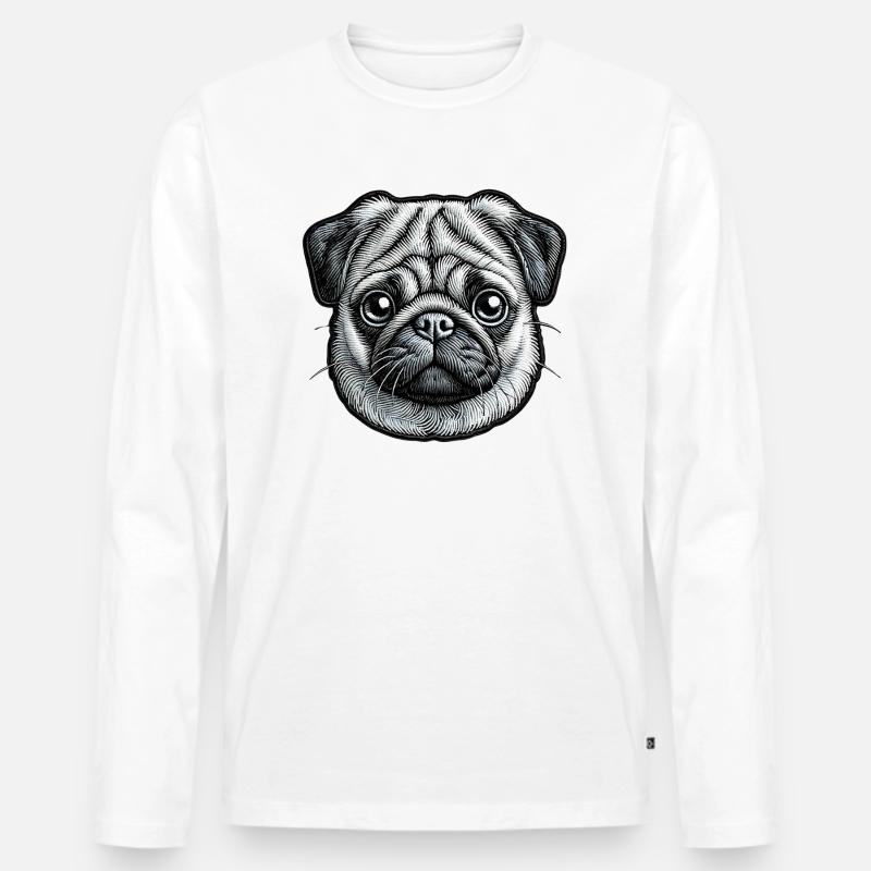 Mops – süß und gesellig - Männer Premium Bio Langarmshirt - Weiß