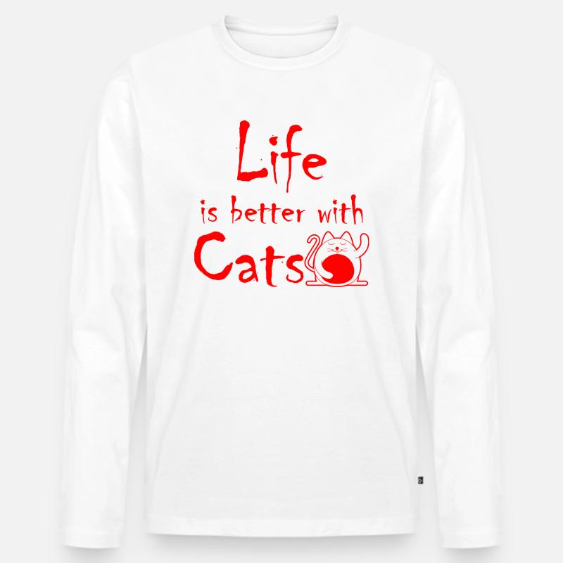 Cat Katze - Männer Premium Bio Langarmshirt - Weiß