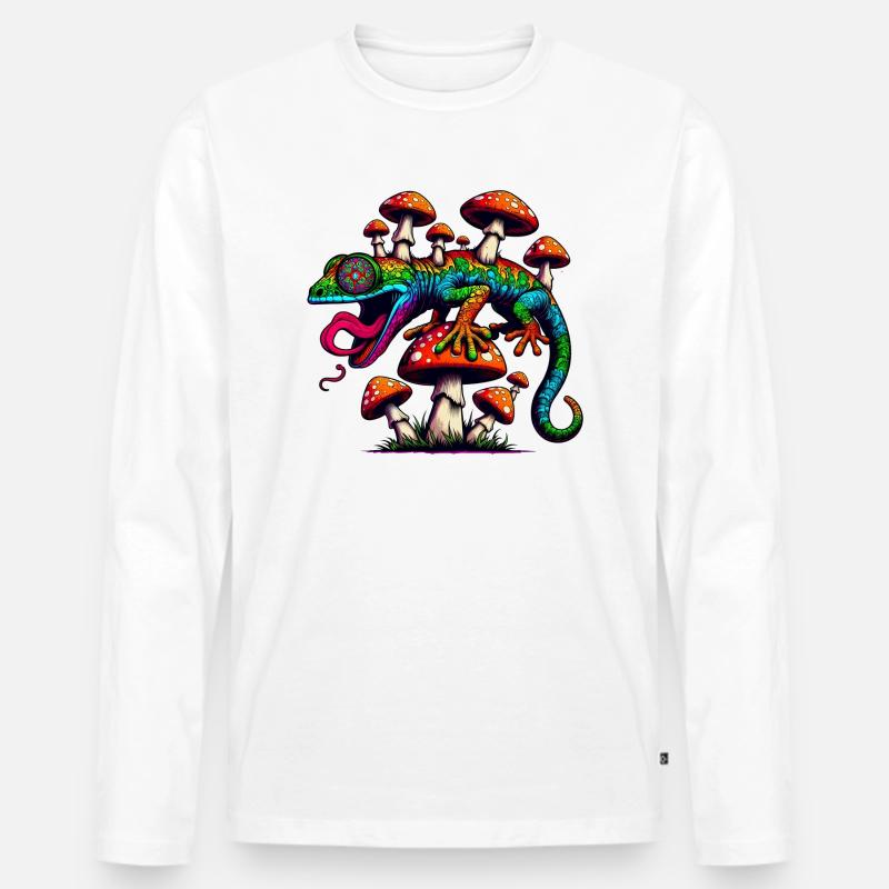 Psychedelic Magic Gecko - Männer Premium Bio Langarmshirt - Weiß