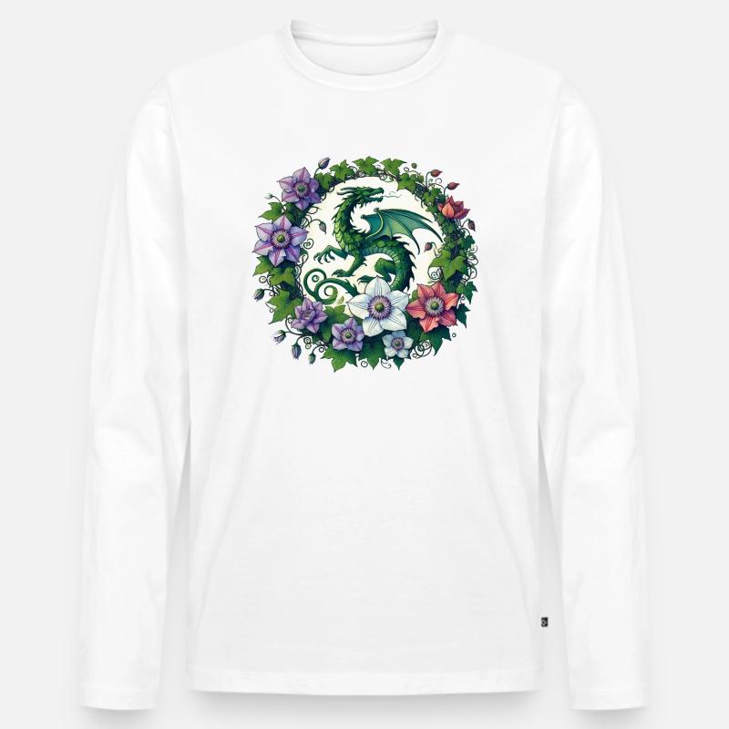 Clematis Drache - Männer Premium Bio Langarmshirt - Weiß
