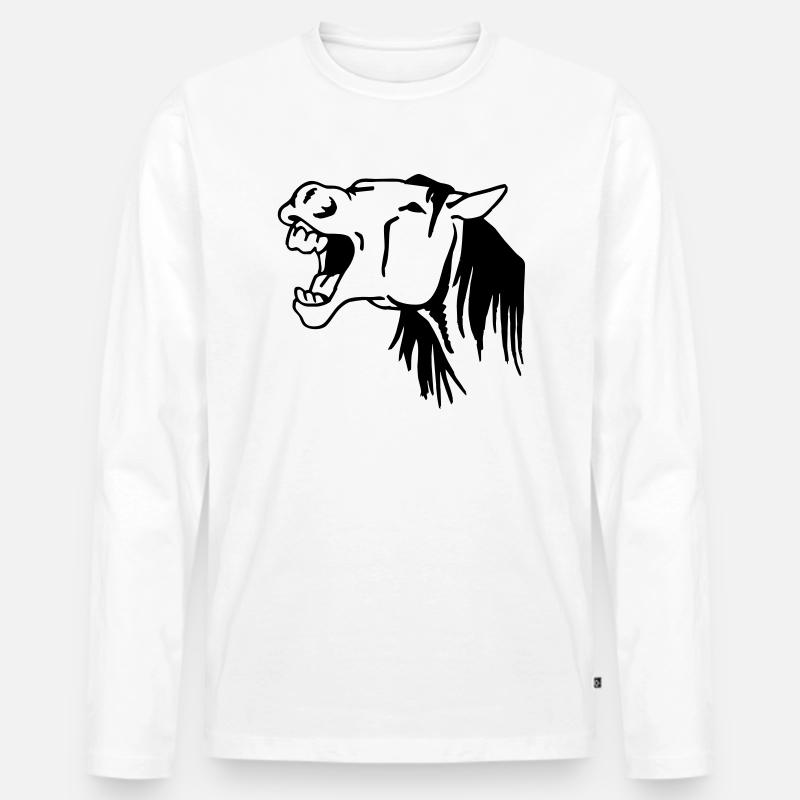 Gähnendes Pferd - Männer Premium Bio Langarmshirt - Weiß